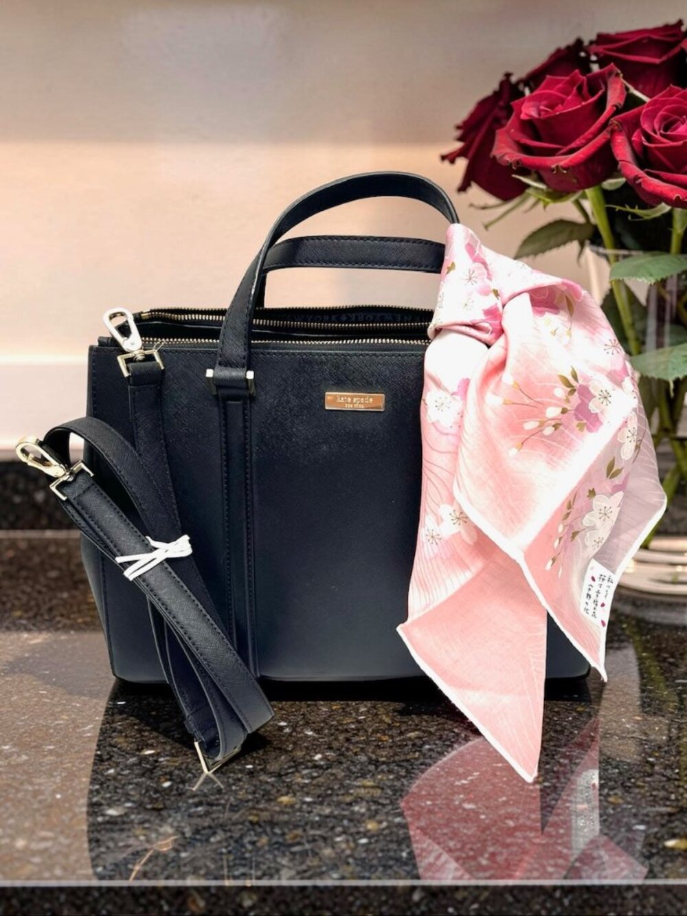 New Kate Spade Newbury Lane Joden Black Saffiano Leather XL Tote Bag+ Pink Scarf - Picture 3 of 16